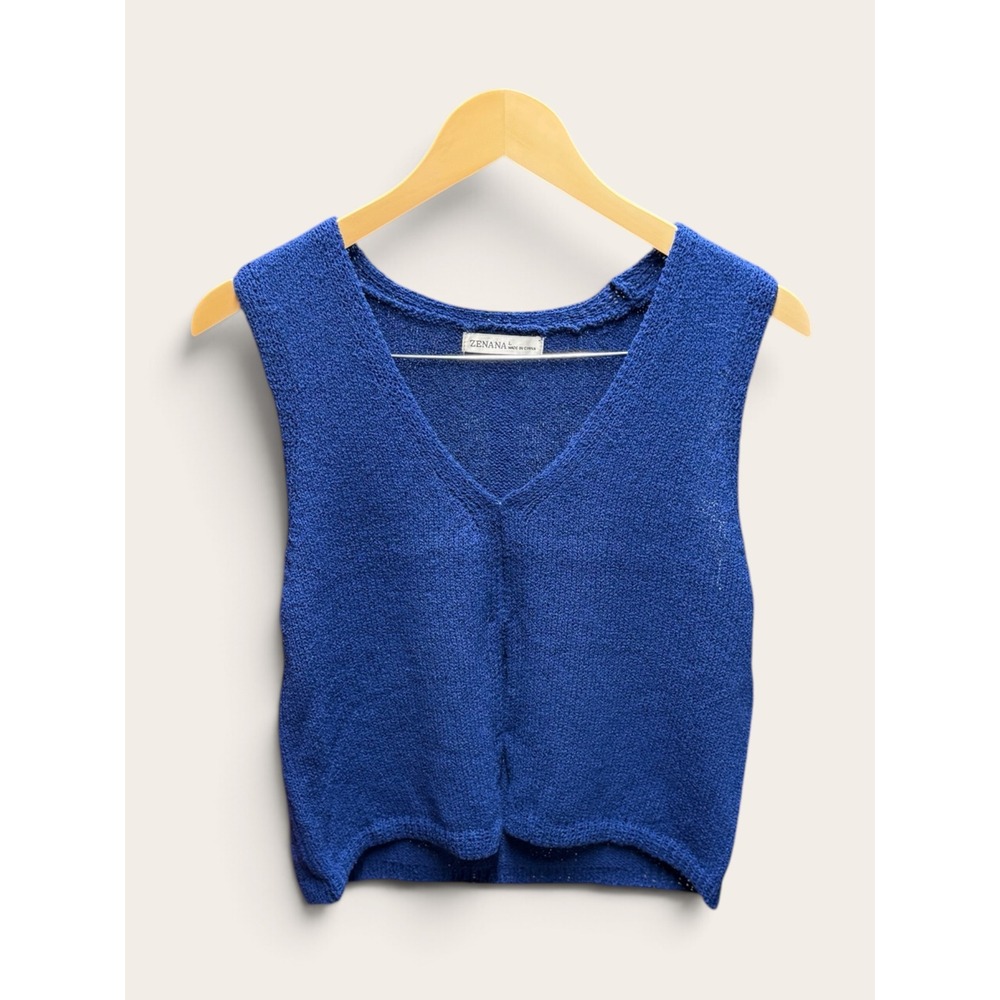 Zenana Royal Blue Knitted V-Neck Sweater Vest Size L Cobalt Blue TW-2427Y